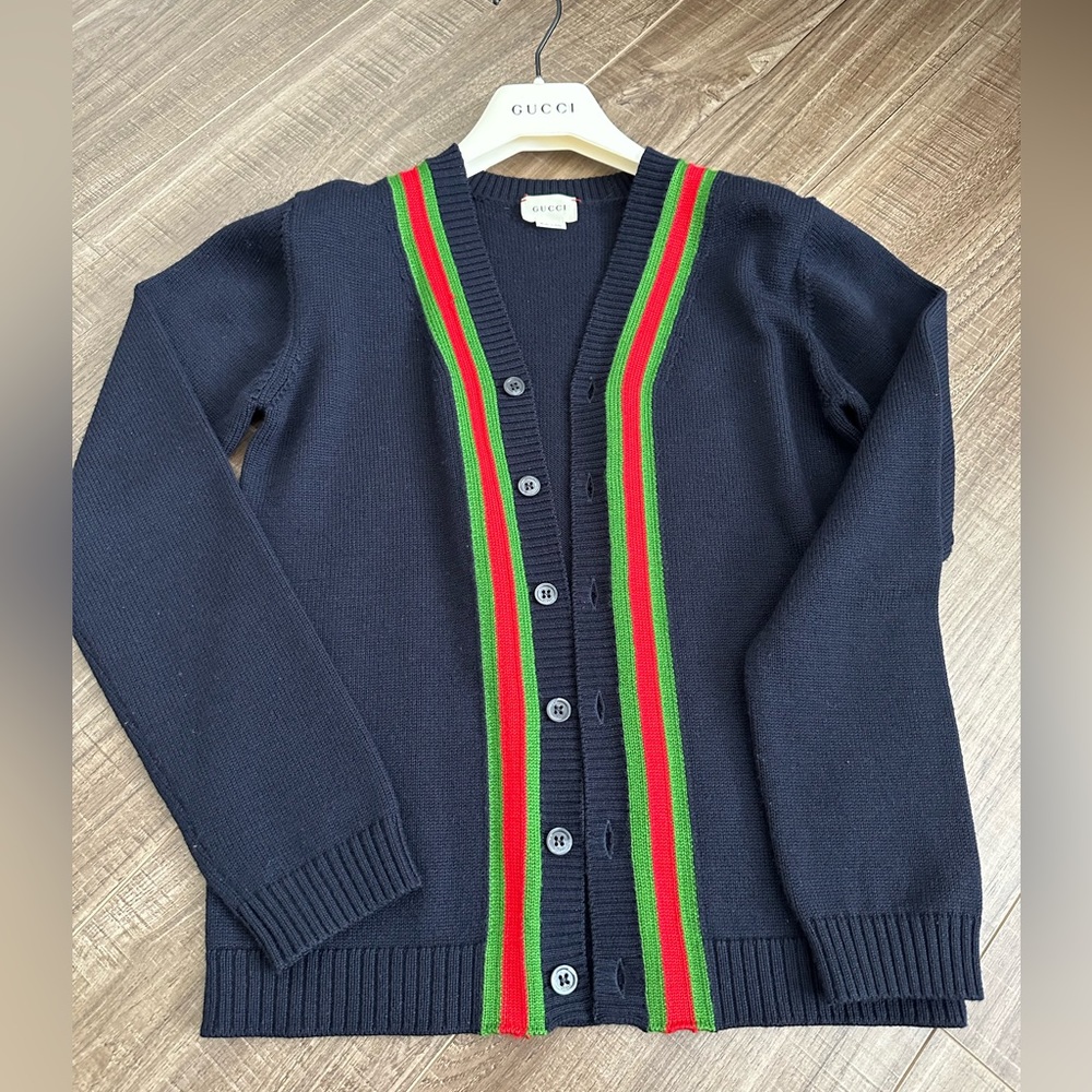 Gucci Kids Red Green stripe Cardigan 12Y